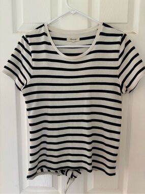 Madewell Black & White Striped Short-Sleeve Tie Front Tee